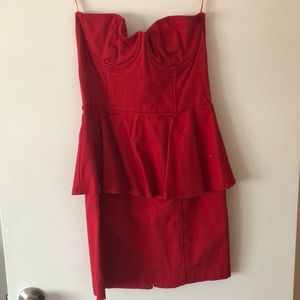 Red peplum bustier dress